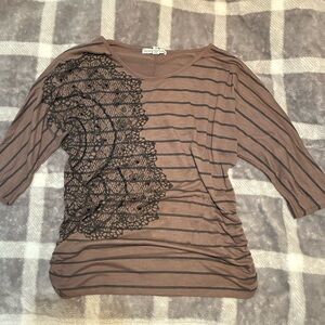 French Laundry Brown Striped 3/4 Sleeve Top